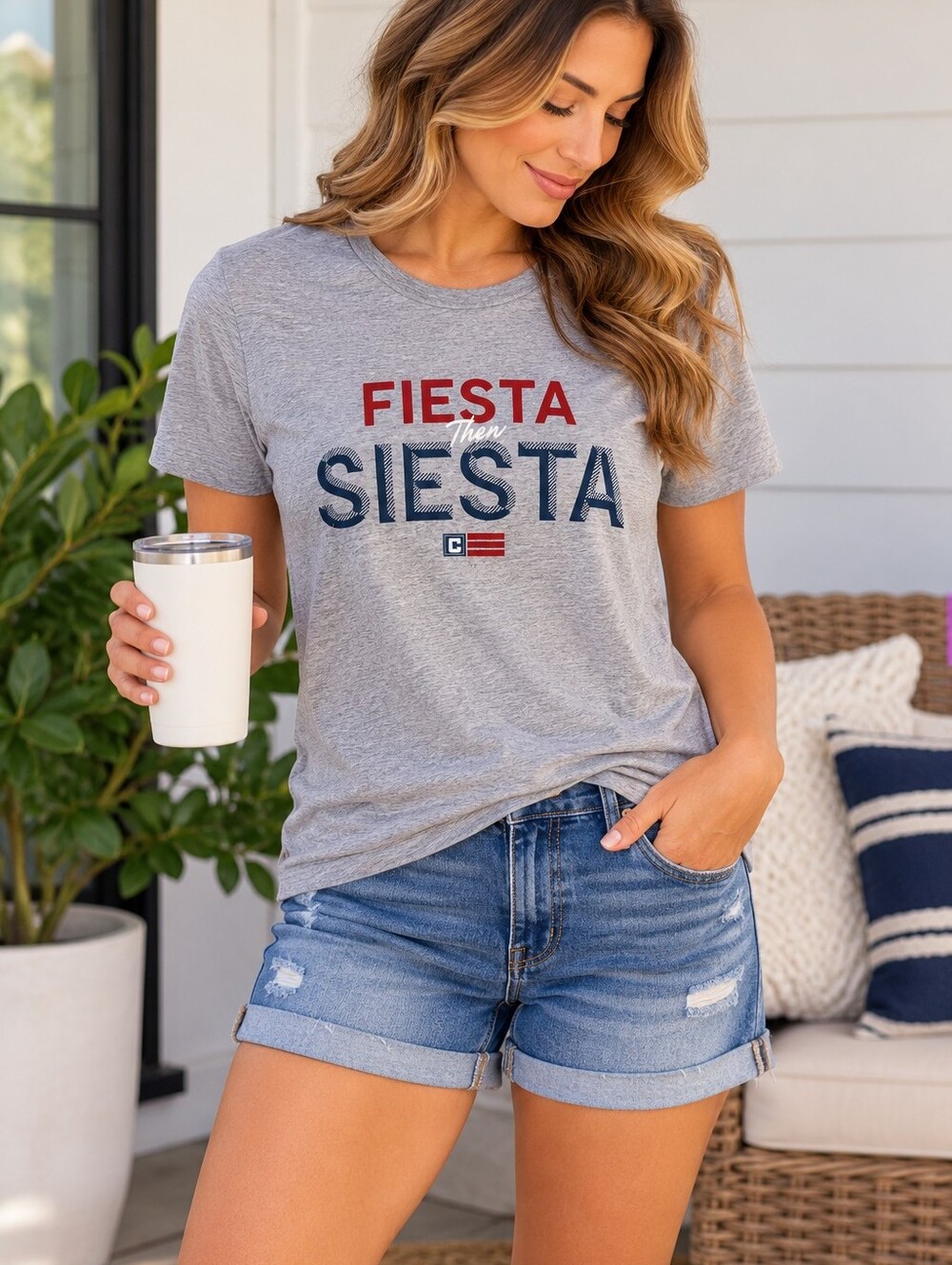 Chaps Fiesta Then Siesta Graphic T-Shirt Gray Size Small